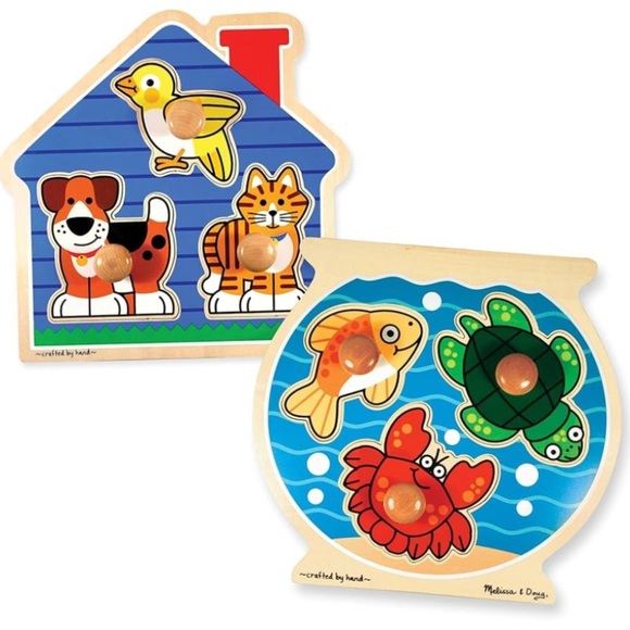 Melissa & Doug Other - NWT Melissa & Doug Wooden Pet Animal & Fish Knob Puzzles 2 months to 2 years